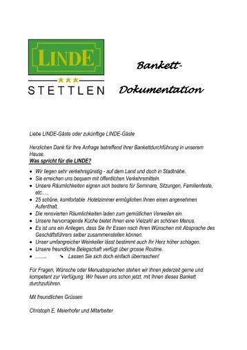 Dokumentation für Bankette (.pdf) - im Seminarhotel LINDE Stettlen ...