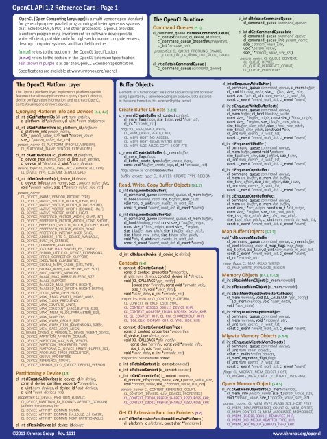 OpenCL API 1.2 Reference Card - Page 1 - Khronos Group