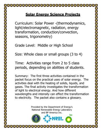 Solar Energy Science Projects: Grades 7-9 - NREL