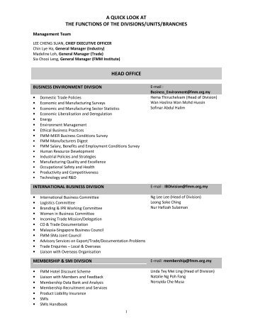 a quick look at the functions of the divisions/units/branches head office