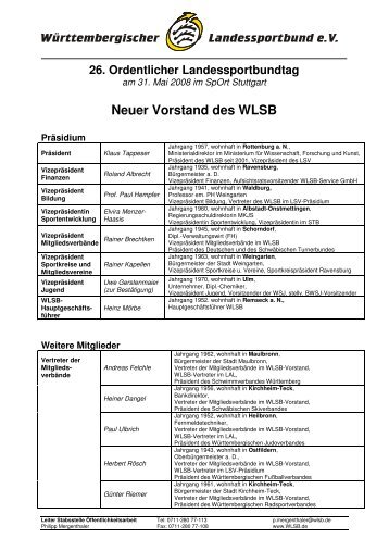 Neuer Vorstand des WLSB - SpOrt Stuttgart