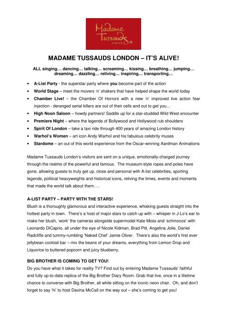 MADAME TUSSAUDS LONDON – IT'S ALIVE!