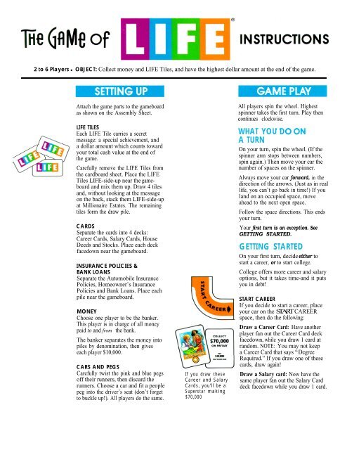 User manual Hasbro The Game of Life (English - 2 pages)