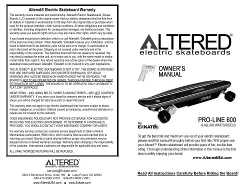 Altered® Electric Skateboard Warranty - ALTERED USA