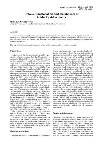 Uptake, translocation and metabolism of imidacloprid in plants