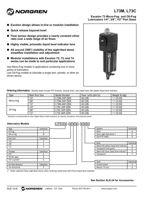 3//8 Norgren Series 1 Oil-Fog Lubricator w//Transparent Bowl