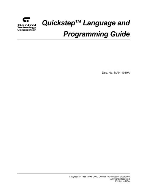 Quickstep Computer Quickstep Language and Programming Guide - Support - Control ...