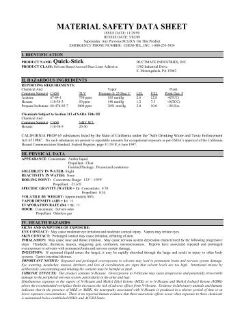 MATERIAL SAFETY DATA SHEET - Ductmate Industries, Inc.