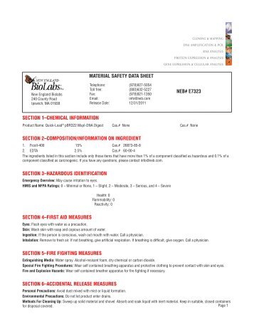 Quick-Load® pBR322 MspI-DNA Digest E7323 msds