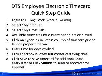 DTS Employee Electronic Timecard Quick Step Guide