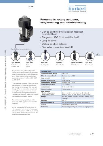 Pneumatic rotary actuator, single-acting and double-acting - Burkert