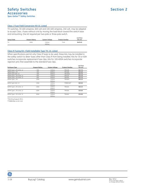 GE BuyLog — Section 2: Safety Switches - GE Industrial Systems