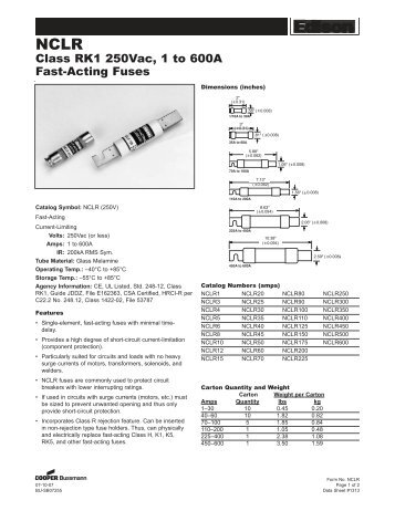 Edison® Class RK1 250Vac, 1 to 600A Fast-Acting Fuses
