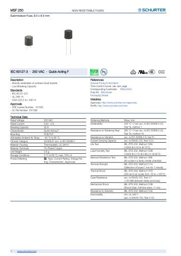 MSF 250 IEC 60127-3 · 250 VAC · Quick-Acting F - Elfa