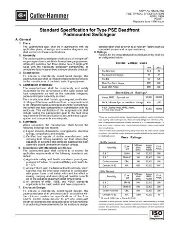 Standard Specification for Type PSE Deadfront ... - Eaton Canada