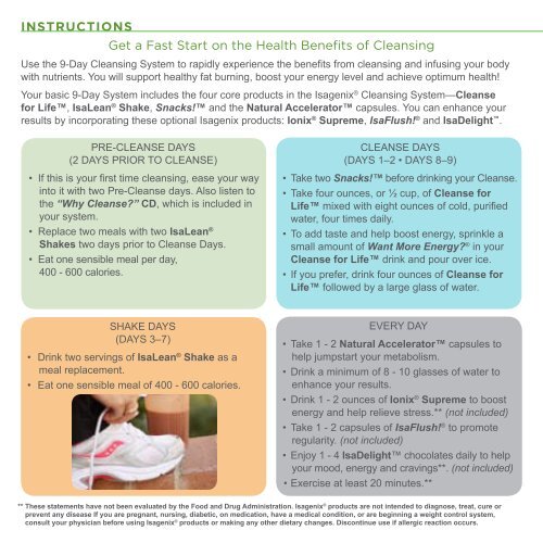 Isagenix 9 Day Cleanse Chart