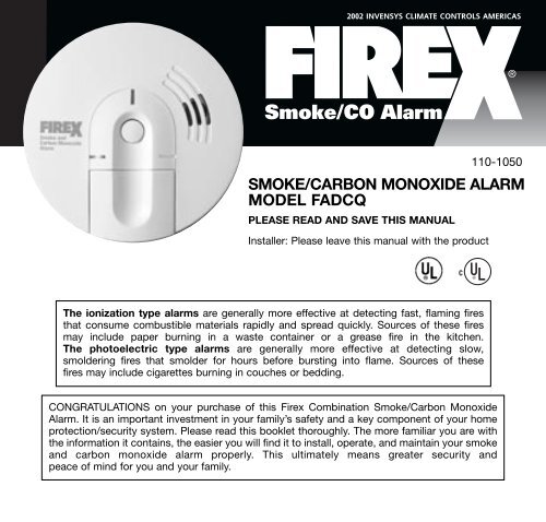 SMOKE/CARBON MONOXIDE ALARM MODEL FADCQ - FireX