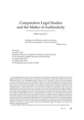 Comparative Legal Studies and the Matter of Authenticity