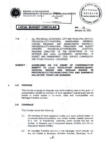 Local Budget Circular No. 73 - DBM