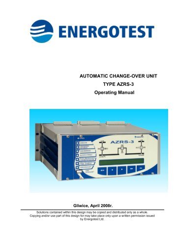 AUTOMATIC CHANGE-OVER UNIT TYPE AZRS-3 ... - Energotest