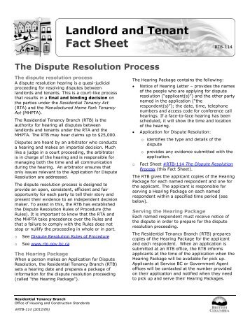 Fact Sheet RTB-114 - Residential Tenancy Office