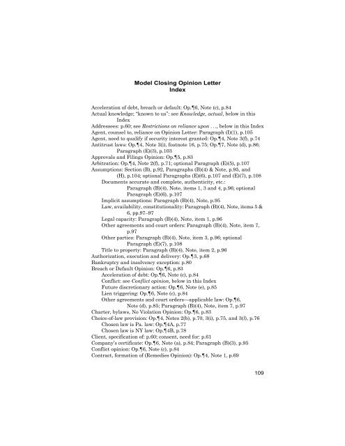 Model Closing Opinion Letter (Annotated) - American Bar Association