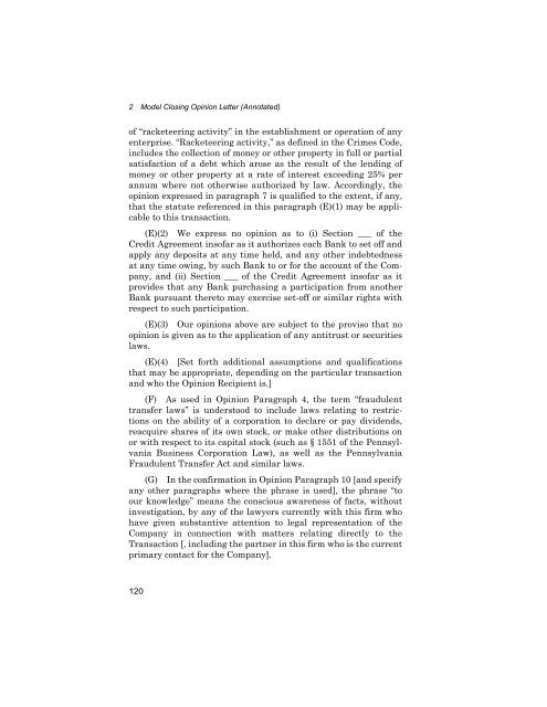 Model Closing Opinion Letter (Annotated) - American Bar Association