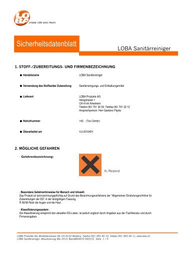 PDF >> Sicherheitsdatenblatt - LOBA Produkte AG Basel