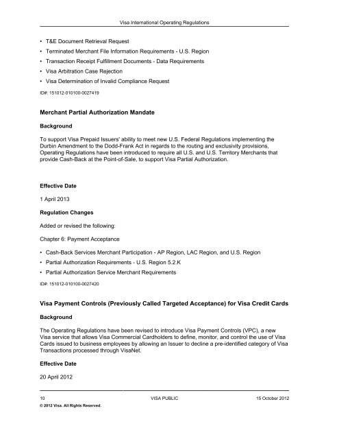 Visa International Operating Regulations