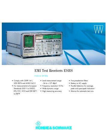 Rohde & Schwarz ESHS10 EMI Test Receiver Data - Mr Test ...
