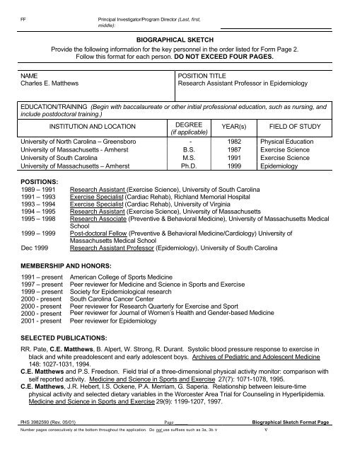 Biographical Sketch Provide The Following Information For