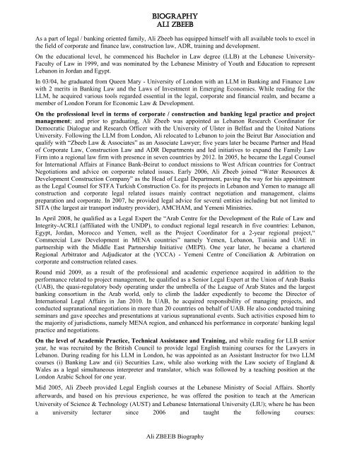 Download Ali Zbeeb'S Biography - School Of Law - Queen Mary.