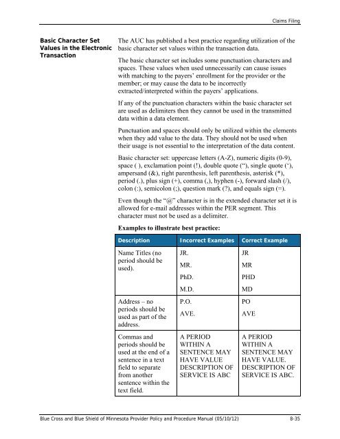 Name of Manual - Blue Cross and Blue Shield of Minnesota