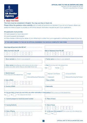 VAFDIP2 application form - official visit to the UK - UK Border Agency