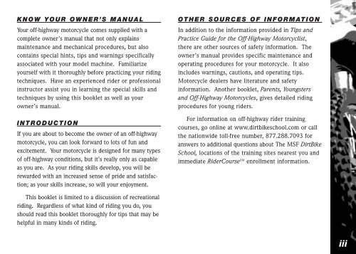 Tips and Practice Guide for - The MSF DirtBike School