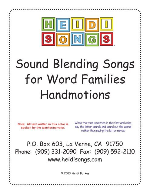 Sound Blending Songs for Word Families - Heidi Songs