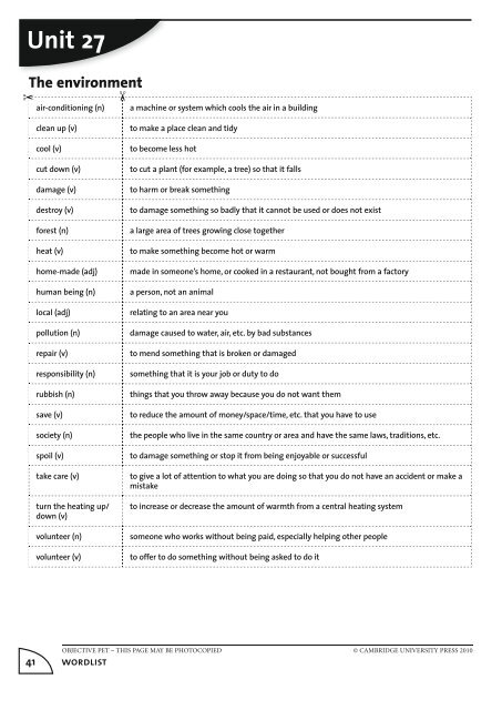 Objective PET: Wordlist with definitions - Cambridge University Press