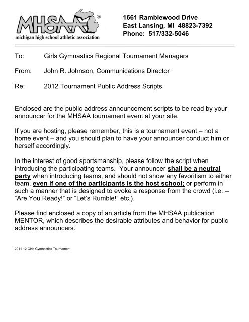 Public Address Announcer Scripts - MHSAA.com