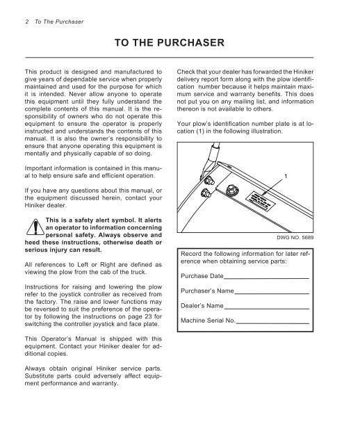 Hiniker 700 Manual - Snow Plow Stuff