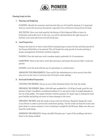 Planting Guide for Rice 1. Planning and Budgeting ... - Pioneer