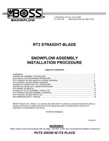 rt3 straight-blade snowplow assembly installation ... - Boss Products