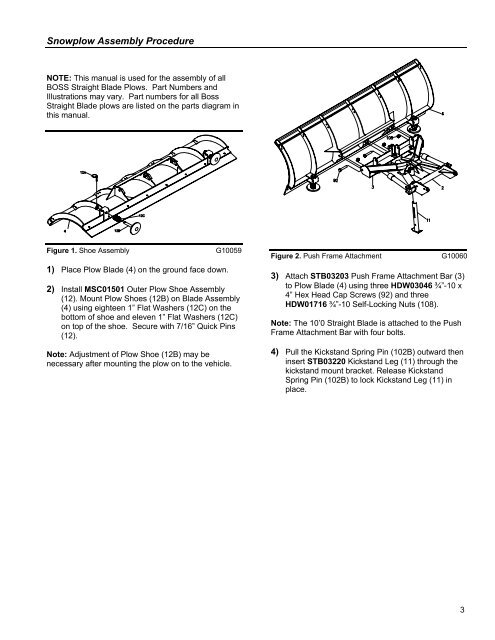 rt3 straight-blade snowplow assembly installation ... - Boss Products