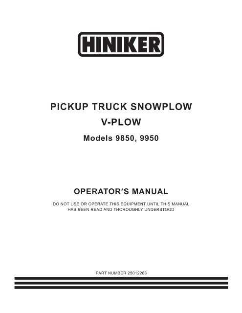 Hiniker 9850 Manual - Snow Plow Stuff