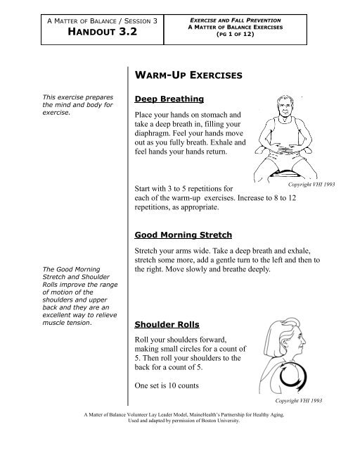 HANDOUT 3.2 WARM-UP EXERCISES Deep Breathing Place your ...