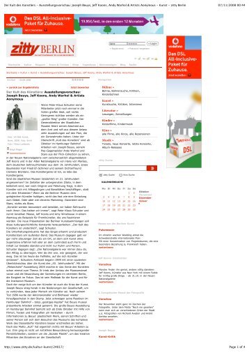 Der Kult des Künstlers - Ausstellungsvorschau: Joseph Beuys, Jeff ...