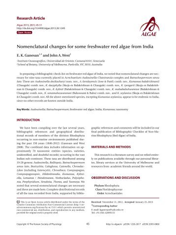 Nomenclatural changes for some freshwater red algae from India