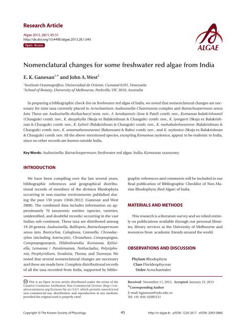 Nomenclatural changes for some freshwater red algae from India