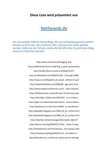 Liste mit tausend Do-Follow Blogs - Netheweb