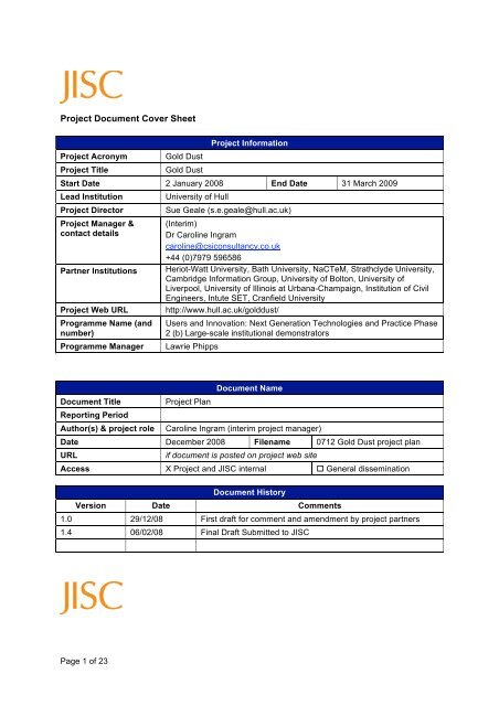 project document cover sheet university of hull coversheet