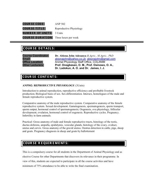 course details - The Federal University of Agriculture, Abeokuta course details - The Federal University of Agriculture, Abeokuta